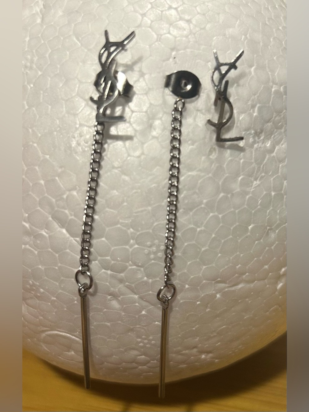 Lettered Silver-tone Long Drop Dangle Chain Drop Earrings